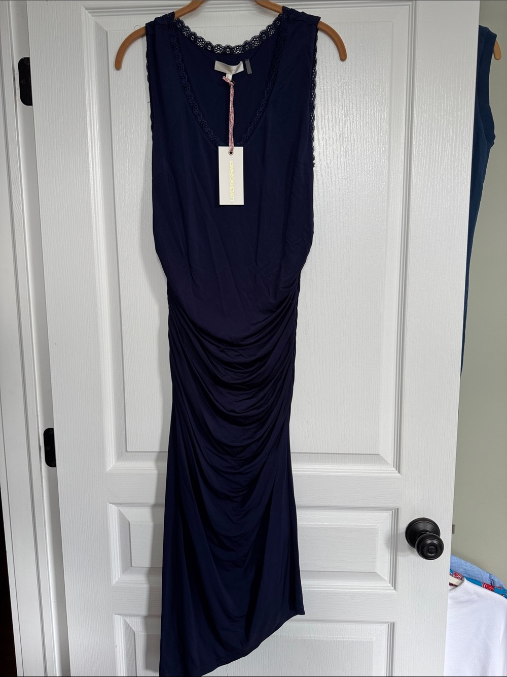 LoveShackFancy Midnight Navy Sleeveless Ruched Maxi Dress